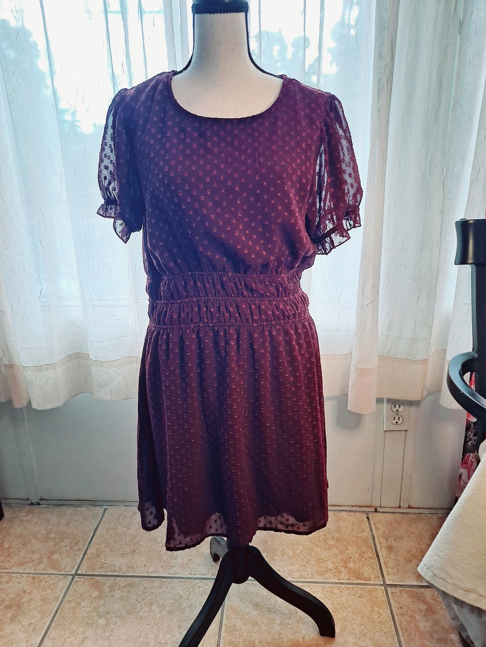Speechless Plum/Burgundy Dot Short Sleeve Mini Dress